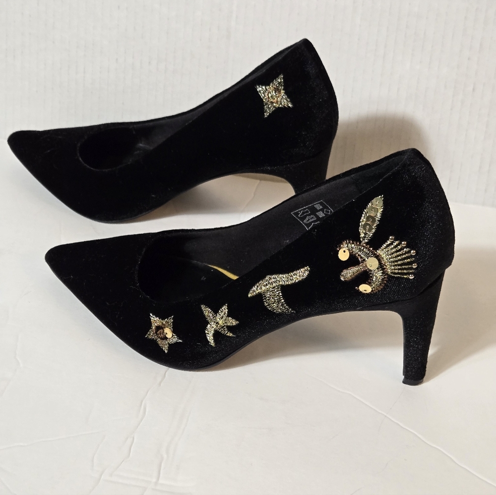 Promod Black Heels with Gold Accents US Size 10